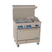 Comstock-Castle F330-12 36 inch Natural Gas Restaurant Range with 4 Burners, 12 inch Griddle and Standard Oven, 162,000 BTU/Hr, NSF Listed