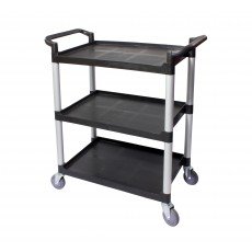 Crestware LBTROLLEY 3-Shelf NSF Listed Plastic Bussing Cart with Casters, 300 lb Capacity, Black