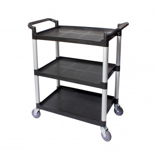 Crestware LBTROLLEY 3-Shelf NSF Listed Plastic Bussing Cart with Casters, 300 lb Capacity, Black