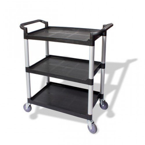Crestware LBTROLLEY 3-Shelf NSF Listed Plastic Bussing Cart with Casters, 300 lb Capacity, Black