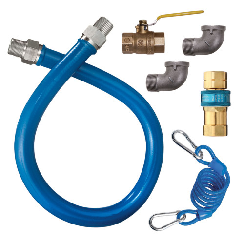 Dormont 1675KIT36 Blue Hose Movable Gas Connector Kits, ¾ inch ID, 36 inch Length, Stainless Steel/PVC, Connector, Quick Disconnect, Valve and Elbow, ANSI Certified - 1 Set