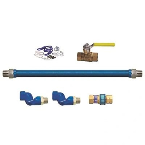 Dormont 1675KIT36 Blue Hose Movable Gas Connector Kits, ¾ inch ID, 36 inch Length, Stainless Steel/PVC, Connector, Quick Disconnect, Valve and Elbow, ANSI Certified - 1 Set