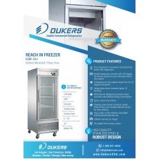 Dukers D28F-GS1 27-1/2(w) inch (1)Glass Swing Door(s) Bottom Mount Reach-in Upright Freezers, 18.75Cu.ft, (4)Shelve(s), 3/4hp, 115v/60/1-ph, Casters, ETL Listed