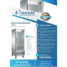 Dukers D28R-GS1 27-1/2(w) inch (1)Glass Swing Door(s) Bottom Mount Reach-in Upright Refrigerators, 18.75Cu.ft, (4)Shelve(s), 1/5hp, 115v/60/1-ph, Casters, ETL Listed