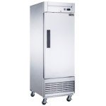 Dukers D28R 27-1/2(w) inch (1)Solid Swing Door(s) Bottom Mount Reach-in Upright Refrigerators, 17.79Cu.ft, (4)Shelve(s), 1/5hp, 115v/60/1, Casters, ETL Listed