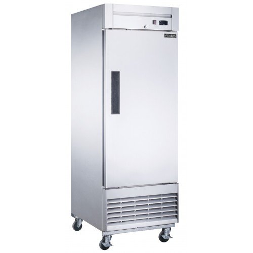 Dukers D28R 27-1/2(w) inch (1)Solid Swing Door(s) Bottom Mount Reach-in Upright Refrigerators, 17.79Cu.ft, (4)Shelve(s), 1/5hp, 115v/60/1, Casters, ETL Listed