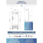 Dukers D28R 27-1/2(w) inch (1)Solid Swing Door(s) Bottom Mount Reach-in Upright Refrigerators, 17.79Cu.ft, (4)Shelve(s), 1/5hp, 115v/60/1, Casters, ETL Listed