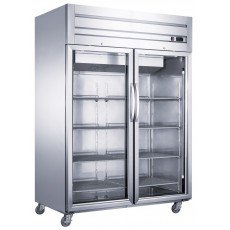 Dukers D55AR-GS2 55-1/8(w) inch (2)Glass Swing Door(s) Top Mount Reach-in Upright Refrigerators, 42.29Cu.ft, (8)Shelve(s), 1/2hp, 115v/60/1-ph, Casters, ETL Listed