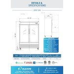 Dukers D55F-GS2 55-1/8(w) inch (2)Glass Swing Door(s) Bottom Mount Reach-in Upright Freezers, 41.62Cu.ft, (8)Shelve(s), 1hp, 115v/60/1-ph, Casters, ETL Listed