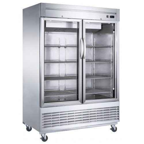 Dukers D55F-GS2 55-1/8(w) inch (2)Glass Swing Door(s) Bottom Mount Reach-in Upright Freezers, 41.62Cu.ft, (8)Shelve(s), 1hp, 115v/60/1-ph, Casters, ETL Listed