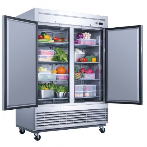 Dukers D55F 55(w) inch (2)Solid Swing Door(s) Bottom Mount Reach-in Upright Freezers, 40.74Cu.ft, (8)Shelve(s), 1hp, 115v/60/1-ph, Casters, ETL Listed