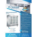 Dukers D83R-GS3 82-5/8(w) inch (3)Glass Swing Door(s) Bottom Mount Reach-in Upright Refrigerators, 65.16Cu.ft, (12)Shelve(s), 1/2hp, 115v/60/1-ph, Casters, ETL Listed