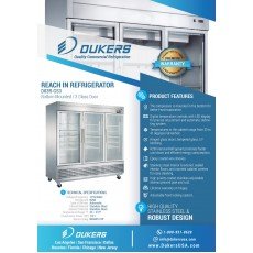 Dukers D83R-GS3 82-5/8(w) inch (3)Glass Swing Door(s) Bottom Mount Reach-in Upright Refrigerators, 65.16Cu.ft, (12)Shelve(s), 1/2hp, 115v/60/1-ph, Casters, ETL Listed