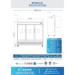 Dukers D83R-GS3 82-5/8(w) inch (3)Glass Swing Door(s) Bottom Mount Reach-in Upright Refrigerators, 65.16Cu.ft, (12)Shelve(s), 1/2hp, 115v/60/1-ph, Casters, ETL Listed