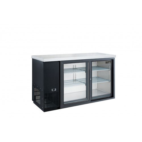 Dukers DBB48-S2 49-7/8(w) inch (2)Glass Sliding Door(s) Back Bar Beverage Cooler, (4)Shelve(s), 11.23Cu.ft, Black, Casters, 1/3hp, 110v/60/1-ph, ETL Listed