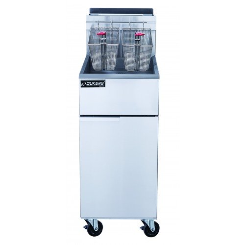 Dukers DCF3-LPG Deep Fryers, (40)lb(s)s Oil Capacity, (3)Cast Iron Tub Burner(s), (2)Basket(s), Floor Model, Casters, Liquid Propane, 90k Total BTU/Hr, CSA Listed