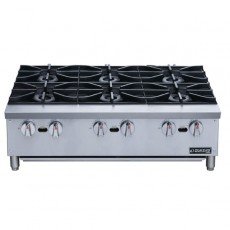 Dukers DCHPB36 36(w) inch Hot Plates, (6)Burner(s), Manual, Counter Top, 168k Total BTU/Hr, Natural Gas, CSA Listed