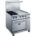 Dukers DCR36-2B24GM 36(w) inch Gas Range w/ (2)Open Burner(s) and 24 inch Right Griddle, (1)Standard Oven(s), Casters, Natural Gas, 157k Total BTU/Hr, CSA Listed