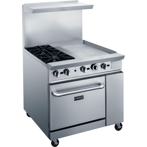 Dukers DCR36-2B24GM 36(w) inch Gas Range w/ (2)Open Burner(s) and 24 inch Right Griddle, (1)Standard Oven(s), Casters, Natural Gas, 157k Total BTU/Hr, CSA Listed