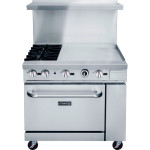 Dukers DCR36-2B24GM 36(w) inch Gas Range w/ (2)Open Burner(s) and 24 inch Right Griddle, (1)Standard Oven(s), Casters, Natural Gas, 157k Total BTU/Hr, CSA Listed