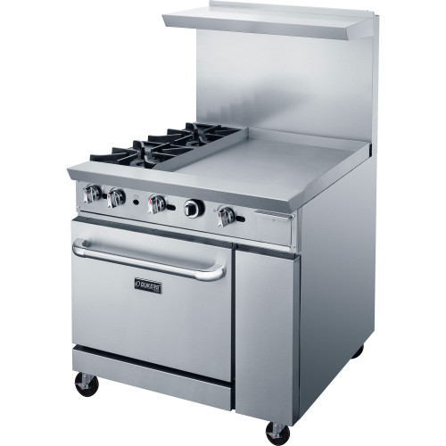 Dukers DCR36-2B24GM 36(w) inch Gas Range w/ (2)Open Burner(s) and 24 inch Right Griddle, (1)Standard Oven(s), Casters, Natural Gas, 157k Total BTU/Hr, CSA Listed