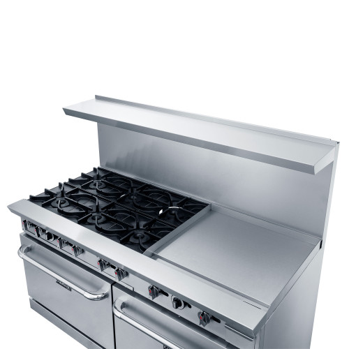 Dukers DCR60-4B36GM 60(w) inch (4)Open Burner(s) with 36 inch Right Griddle, (2)Standard Oven(s), Casters, Natural Gas, 286k Total BTU/Hr, CSA Listed