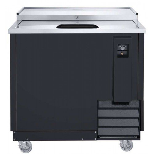 Dukers DHBC36 36-6/8(w) inch (1)Solid Sliding Lid(s) Refrigerated Bottle Cooler, 7.875Cu.ft, Black, Casters, 1/5hp, 110v/60/1-ph,  ETL Listed