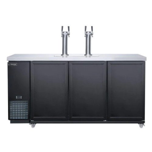Dukers DKB72-M3 70-3/8(w) inch (3)Solid door(s) Dual Tap Kegerator Beer Dispenser, 1/4hp, 110v/60/1, Black, Casters, ETL Listed