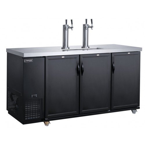 Dukers DKB72-M3 70-3/8(w) inch (3)Solid door(s) Dual Tap Kegerator Beer Dispenser, 1/4hp, 110v/60/1, Black, Casters, ETL Listed