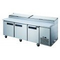 Dukers DPP90 90-3/8 inch Refrigerated Pizza Prep Table with 3 Solid Doors