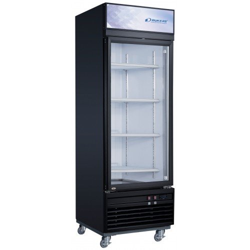 Dukers DSM-15F 27-1/8(w) inch (1)Glass Swing Door(s) Bottom Mount Merchandiser Freezer, Black, (5)Shelve(s), 13.6Cu.ft, 3/4hp, 115v/60/1-ph, Casters, ETL Listed
