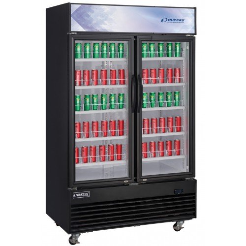 Dukers DSM-33R 39-3/8(wide) inch (2)Glass Swing Door(s) Bottom Mount Merchandiser Refrigerators, (10)Shelve(s), 33.55Cu.ft, 1/3hp, 115v/60/1-ph, Casters, ETL Listed
