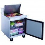 Dukers DSP29-12M-S1 29-1/8(w) inch (1)Solid Swing Door(s) Refrigerated Mega Top Sandwich Prep Table, 6.56Cu.ft, (12)1/6 Pan(s), (1)Shelve(s), Casters, 1/5hp, 110v/60/1-ph, ETL Listed