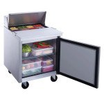 Dukers DSP29-8-S1 29-1/8(w) inch (1)Solid Door(s) Refrigerated Standard Top Sandwich Prep Table, 6.56Cu.ft, (8)1/6 Pan(s), (1)Shelve(s), Casters, 1/5 hp, 115v/60/1, ETL Listed