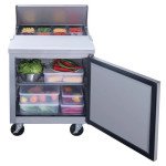Dukers DSP29-8-S1 29-1/8(w) inch (1)Solid Door(s) Refrigerated Standard Top Sandwich Prep Table, 6.56Cu.ft, (8)1/6 Pan(s), (1)Shelve(s), Casters, 1/5 hp, 115v/60/1, ETL Listed