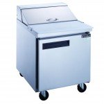 Dukers DSP29-8-S1 29-1/8(w) inch (1)Solid Swing Door(s) Refrigerated Standard Top Sandwich Prep Table, 6.56Cu.ft, (8)1/6 Pan(s), (1)Shelve(s), Casters, 1/5 hp, 115v/60/1-ph, ETL Listed