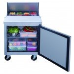 Dukers DSP29-8-S1 29-1/8(w) inch (1)Solid Swing Door(s) Refrigerated Standard Top Sandwich Prep Table, 6.56Cu.ft, (8)1/6 Pan(s), (1)Shelve(s), Casters, 1/5 hp, 115v/60/1-ph, ETL Listed