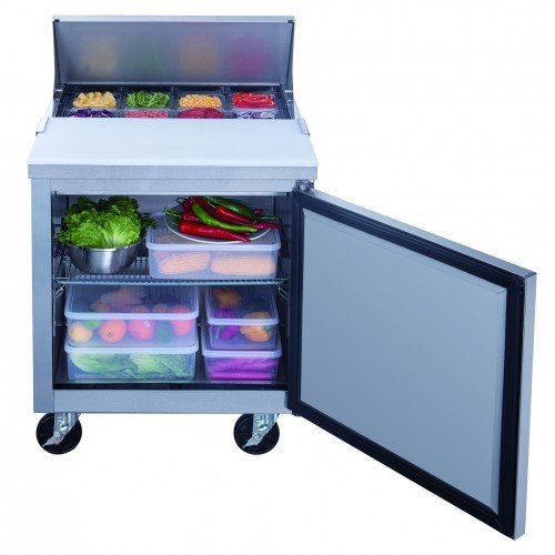 Dukers DSP29-8-S1 29-1/8(w) inch (1)Solid Swing Door(s) Refrigerated Standard Top Sandwich Prep Table, 6.56Cu.ft, (8)1/6 Pan(s), (1)Shelve(s), Casters, 1/5 hp, 115v/60/1-ph, ETL Listed