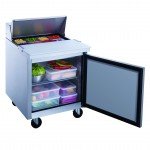 Dukers DSP29-8-S1 29-1/8(w) inch (1)Solid Swing Door(s) Refrigerated Standard Top Sandwich Prep Table, 6.56Cu.ft, (8)1/6 Pan(s), (1)Shelve(s), Casters, 1/5 hp, 115v/60/1-ph, ETL Listed