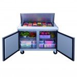 Dukers DSP48-18M-S2 48-1/4(w) inch (2)Solid Swing Door(s) Refrigerated Mega Top Sandwich Prep Table, 11.47Cu.ft, (18)1/6 Pan(s), (2)Shelve(s), 1/5hp, 110v/60/1-ph, Casters, ETL Listed