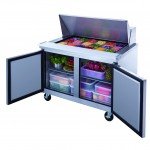 Dukers DSP48-18M-S2 48-1/4(w) inch (2)Solid Swing Door(s) Refrigerated Mega Top Sandwich Prep Table, 11.47Cu.ft, (18)1/6 Pan(s), (2)Shelve(s), 1/5hp, 110v/60/1-ph, Casters, ETL Listed