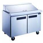 Dukers DSP48-18M-S2 48-1/4(w) inch (2)Solid Swing Door(s) Refrigerated Mega Top Sandwich Prep Table, 11.47Cu.ft, (18)1/6 Pan(s), (2)Shelve(s), 1/5hp, 110v/60/1-ph, Casters, ETL Listed