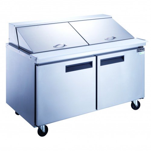Dukers DSP60-24M-S2 60-1/8(w) inch (2)Solid Swing Door(s) Refrigerated Mega Top Sandwich Prep Table, 14.33Cu.ft, (24)1/6 Pan(s), (2)Shelve(s), Casters, 1/5hp, 110v/60/1-ph, ETL Listed