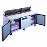 Dukers DSP72-18-S3 72-1/2(w) inch (3)Solid Swing Door(s) Refrigerated Standard Top Sandwich Prep Table, 17.58Cu.ft, (18)1/6 Pan(s), (3)Shelve(s), Casters, 1/3hp, 115/60/1-ph, ETL Listed