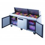 Dukers DSP72-30M-S3 72-1/2(W) inch (3)Solid Swing Door(s) Refrigerated Mega Top Sandwich Prep Table, 17.58Cu.ft, (30)1/6 Pan(s), (3)Shelve(s), 1/3hp, 110v/60/1-ph, Casters, ETL Listed