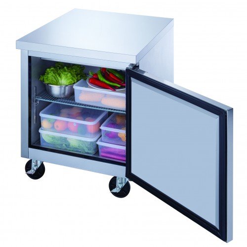 Dukers DUC29R 29-1/8(w) inch (1)Solid Swing Door(s) Undercounter Refrigerator, 6.99Cu.ft, (1)Shelve(s), 1/7hp, Casters, 115v/60/1-ph, ETL Listed