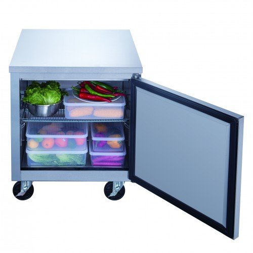 Dukers DUC29R 29-1/8(w) inch (1)Solid Swing Door(s) Undercounter Refrigerator, 6.99Cu.ft, (1)Shelve(s), 1/7hp, Casters, 115v/60/1-ph, ETL Listed