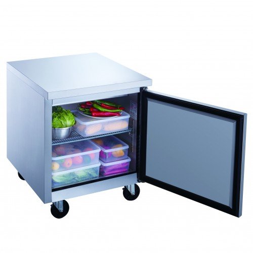Dukers DUC29R 29-1/8(w) inch (1)Solid Swing Door(s) Undercounter Refrigerator, 6.99Cu.ft, (1)Shelve(s), 1/7hp, Casters, 115v/60/1-ph, ETL Listed