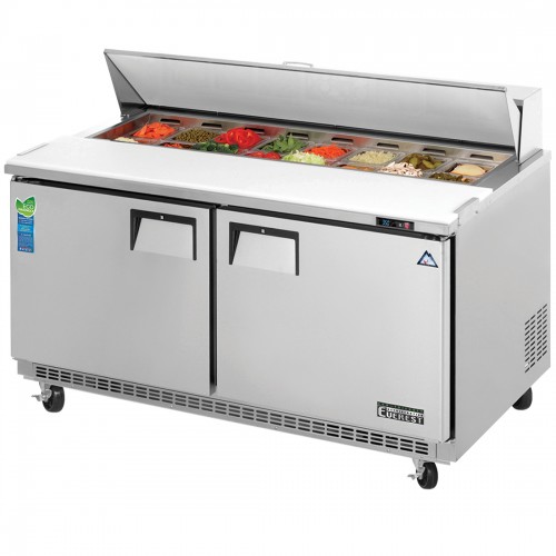 Everest EPBWR2 59-1/8(w) inch Refrigerated Mega Top Prep Table, 16Cu.ft, (2)Door(s), (2)Shelve(s), (24)1/6, Casters, 1/3hp, 115v/60/1-ph, ETL Listed