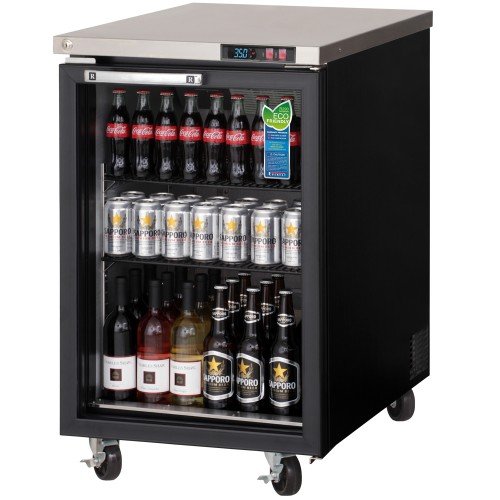 Everest EBB23G 23-1/2(w) inch Back Bar Refrigerator, (1)Hinged Glass Door(s), (2)Shelve(s), Black, (125)12oz Bottle(s), 8Cu.ft, 1/5hp, 115v/60/1-ph, ETL/NSF Listed